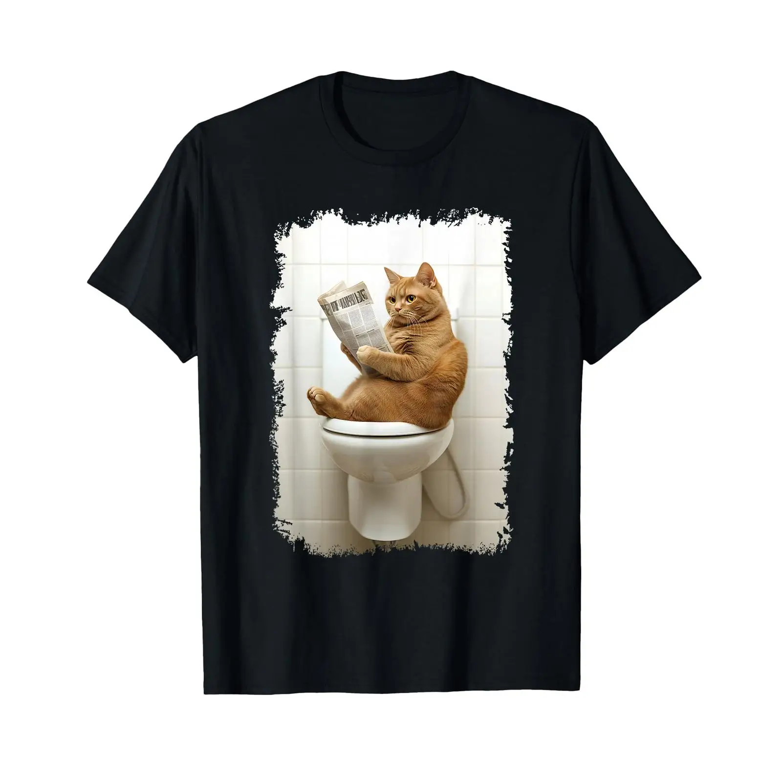 Vintage Fashion Newspaper - Maglietta con gatto divertente sul WC