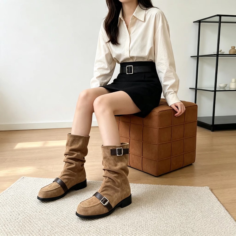 Vintage Fashion Prints - Stivaletti da Donna Arricciati con Doppia
