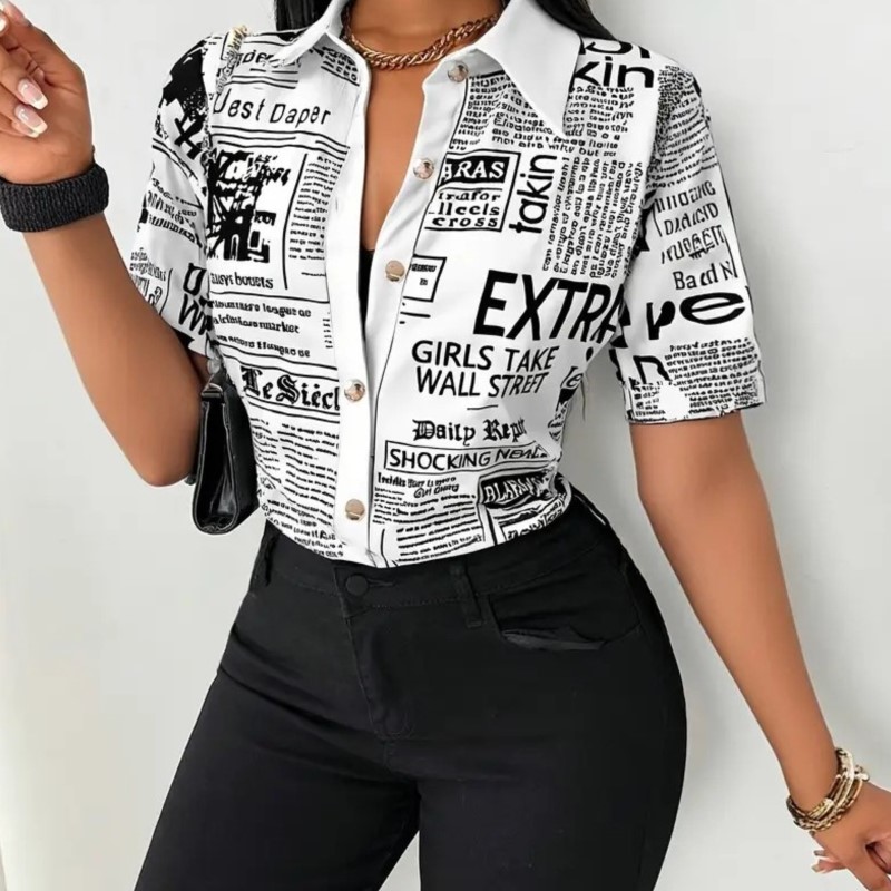 Vintage Fashion Newspaper - Camicia da donna con stampa a