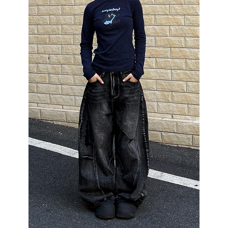 Mom Jean High Rise - ZHIZOU Donna Tomboy Dark Academia Baggy
