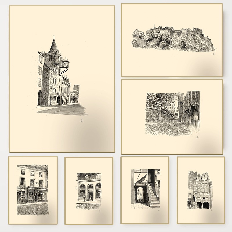 Vintage Fashion Wall Art - Poster Vintage del Castello di Edimburgo