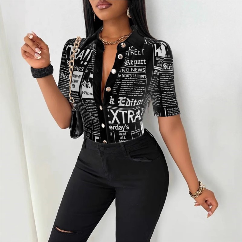 Camicia da donna con stampa a  - Vintage Fashion Newspaper recensione e prezzo