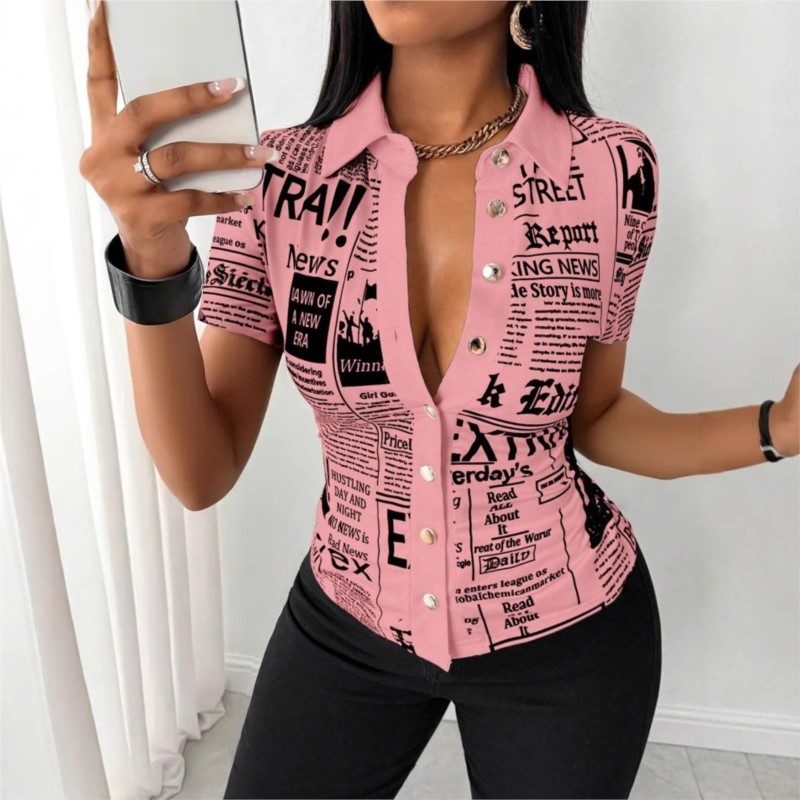 Camicia da donna con stampa a  - Vintage Fashion Newspaper recensione e prezzo