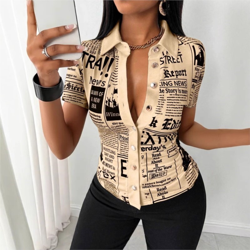 Camicia da donna con stampa a  - Vintage Fashion Newspaper recensione e prezzo