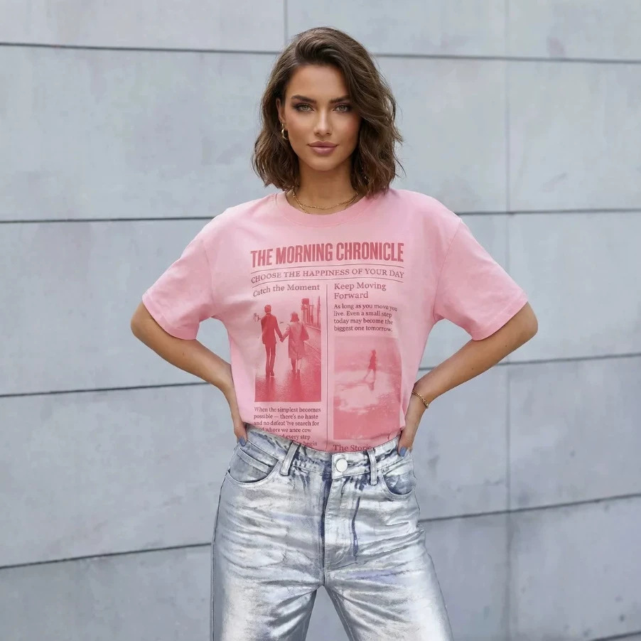 T-shirt Oversize Rosa Cipria S - Vintage Fashion Newspaper recensione e prezzo